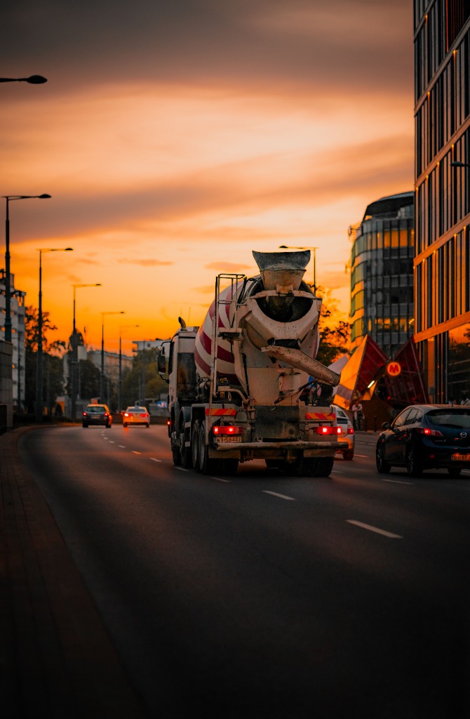 Ready Mix Concrete Delivery Truck at Sunset in Barnet